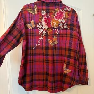 Johnny Was Embroidered Plaid Shirt